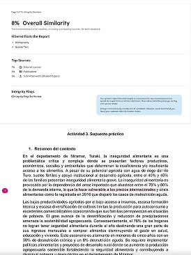 Informe de antiplagio con el porcentaje de similitud de un TFG antes de la entrega